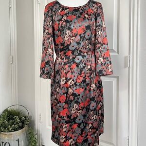 ANTONIO MELANI Red and Black Floral Long Sleeve Dress